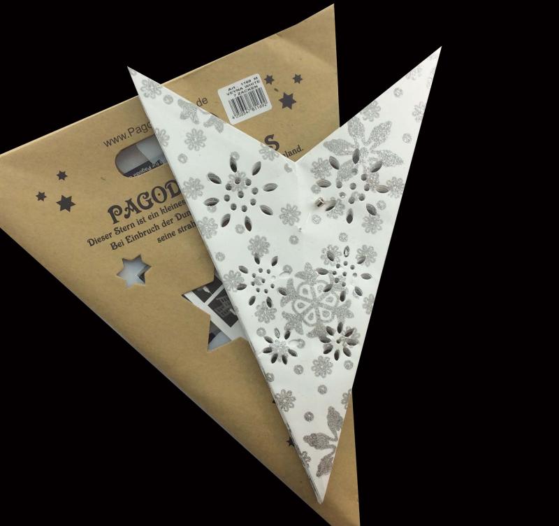 Venya White/Silverglitter - Foldable glowing star, paper poinsettia with 7 points, 60 cm